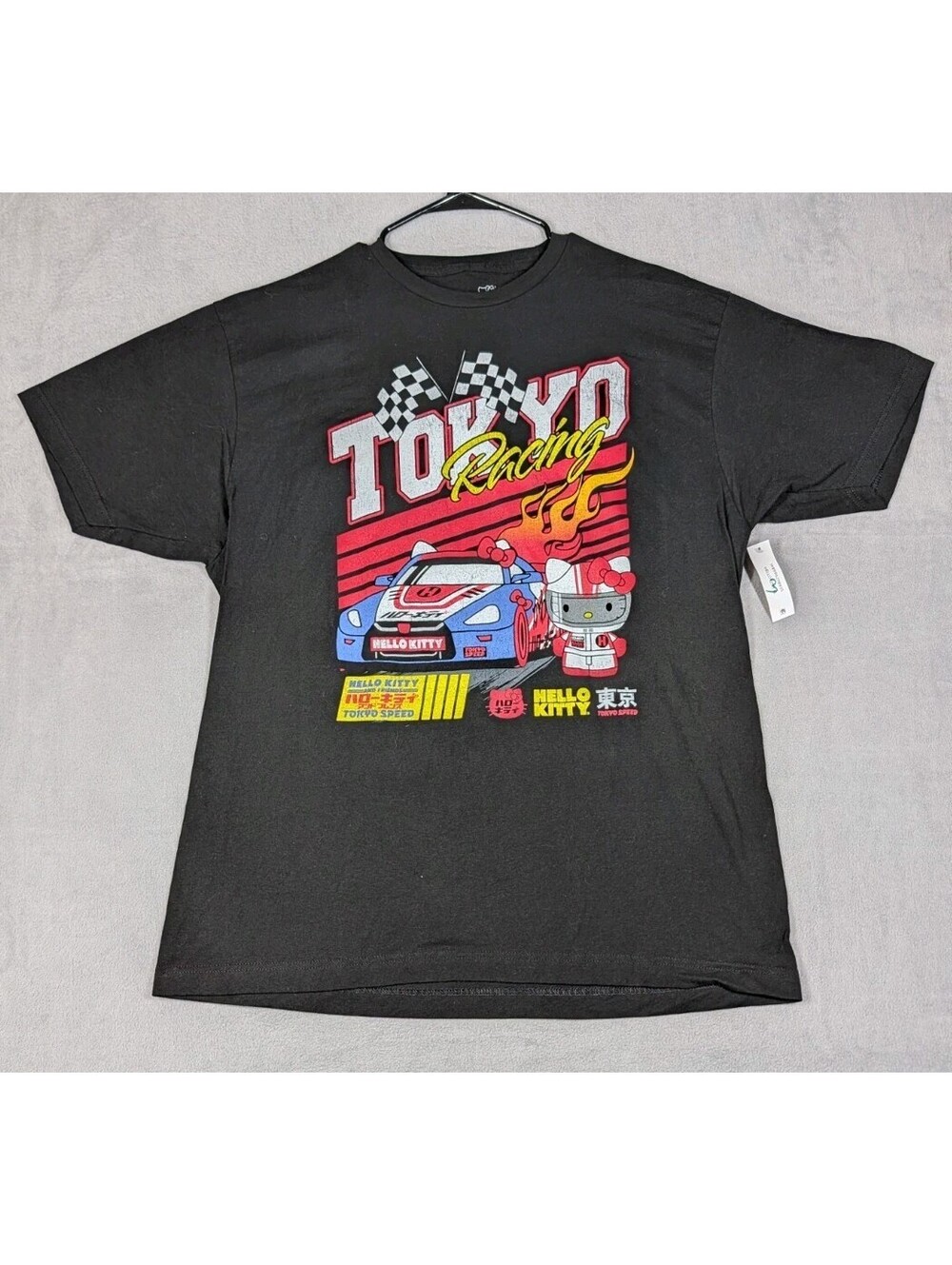 Men's XL Hello Kitty Tokyo Racing Speed Kawaii Race Car SS Black T-Shirt NWT